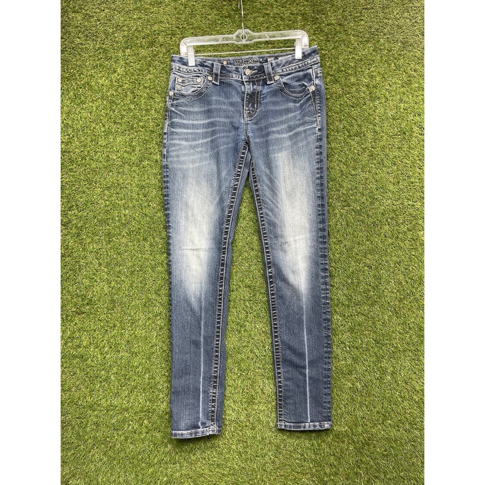 Miss Me Jeans Womens 30 Skinny Fit Distressed Fleur De Lis Embellished Y2K